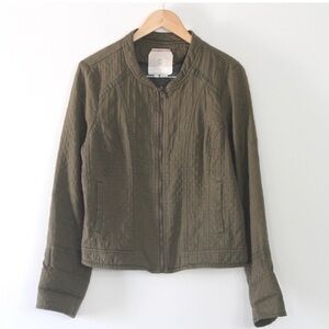 ANTHROPOLOGIE Hei Hei Quilted Cotton Utility Zip Up Jacket Olive Green L